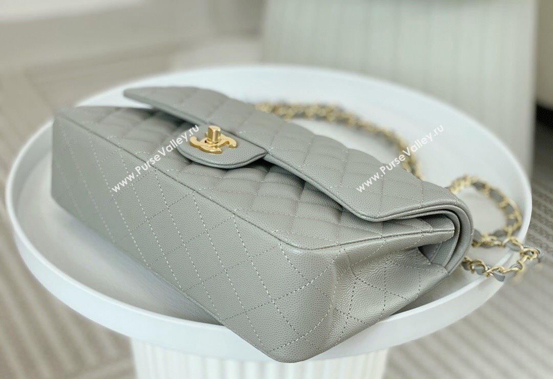 Chanel Grained Calfskin Classic Medium Flap Bag A01112 Grey2/Gold 2023 (SM-231227017)