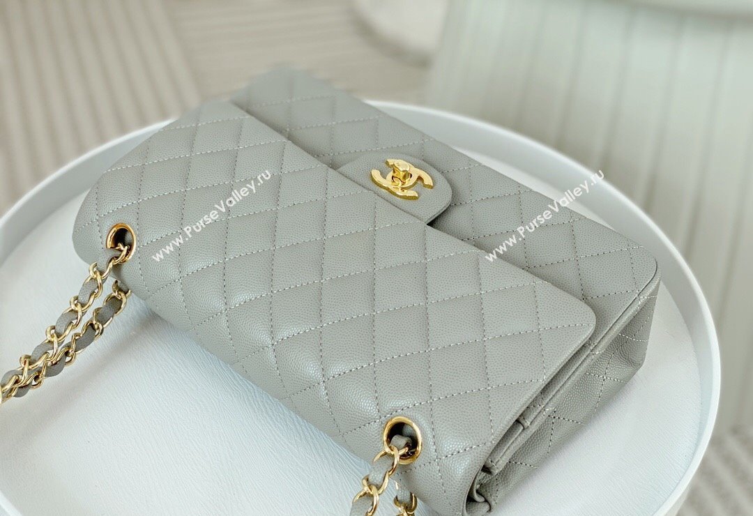 Chanel Grained Calfskin Classic Medium Flap Bag A01112 Grey2/Gold 2023 (SM-231227017)