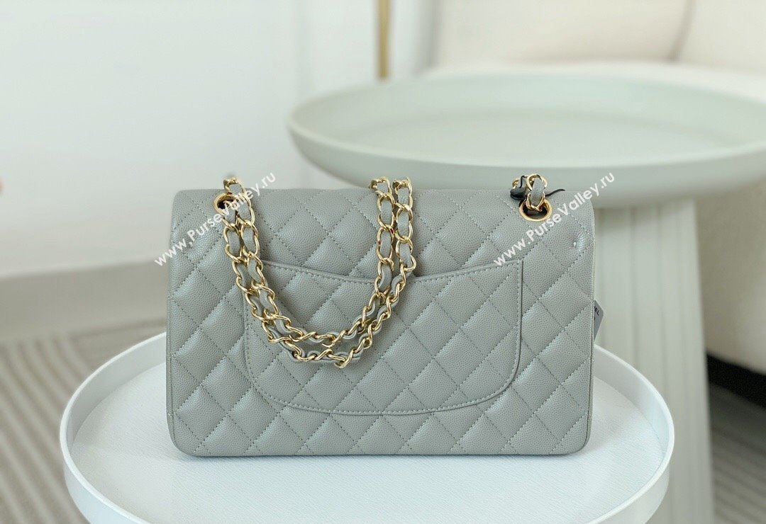 Chanel Grained Calfskin Classic Medium Flap Bag A01112 Grey2/Gold 2023 (SM-231227017)