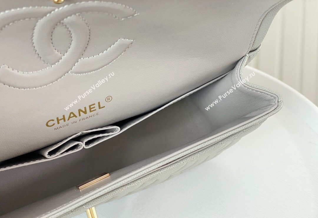 Chanel Grained Calfskin Classic Medium Flap Bag A01112 Grey2/Gold 2023 (SM-231227017)