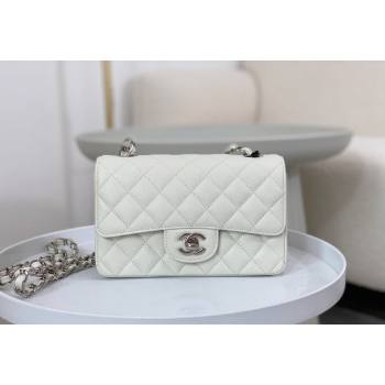 Chanel Grained Calfskin Classic Mini Flap Bag A69900 White/Silver 2023 (SM-231227030)