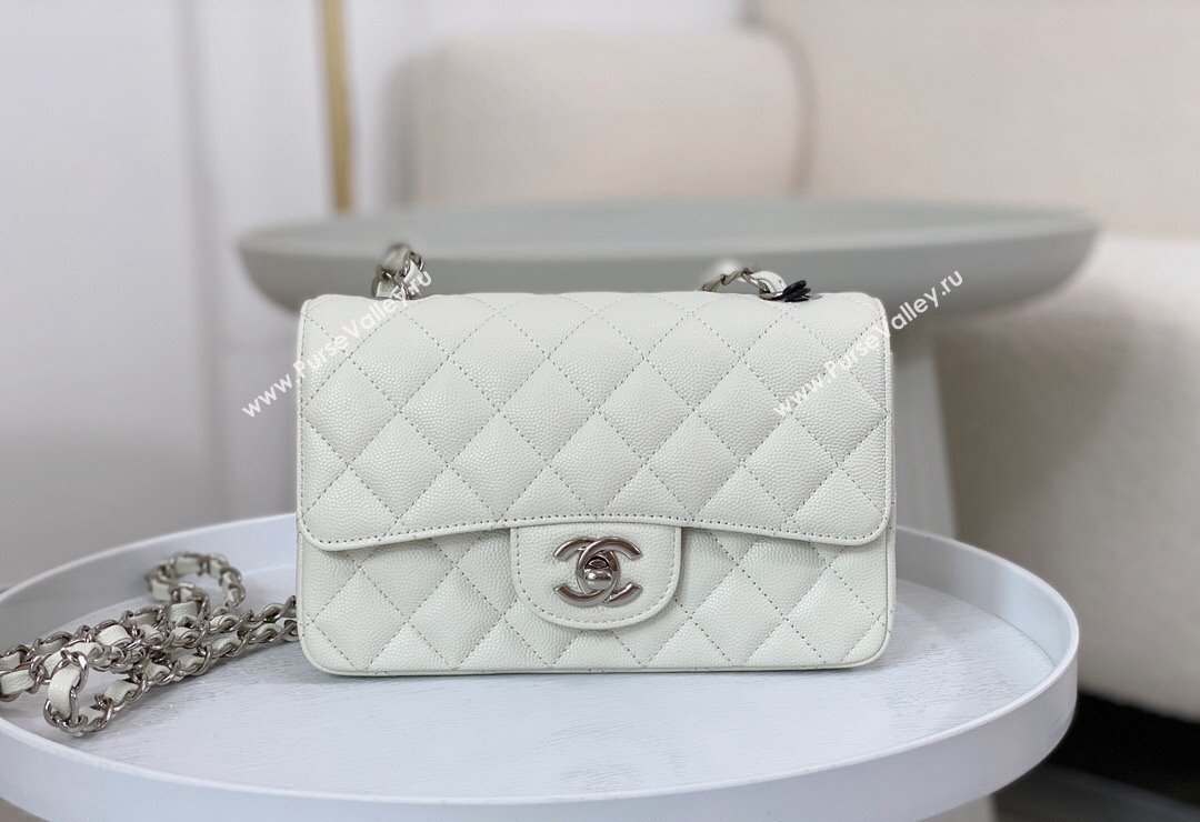 Chanel Grained Calfskin Classic Mini Flap Bag A69900 White/Silver 2023 (SM-231227030)