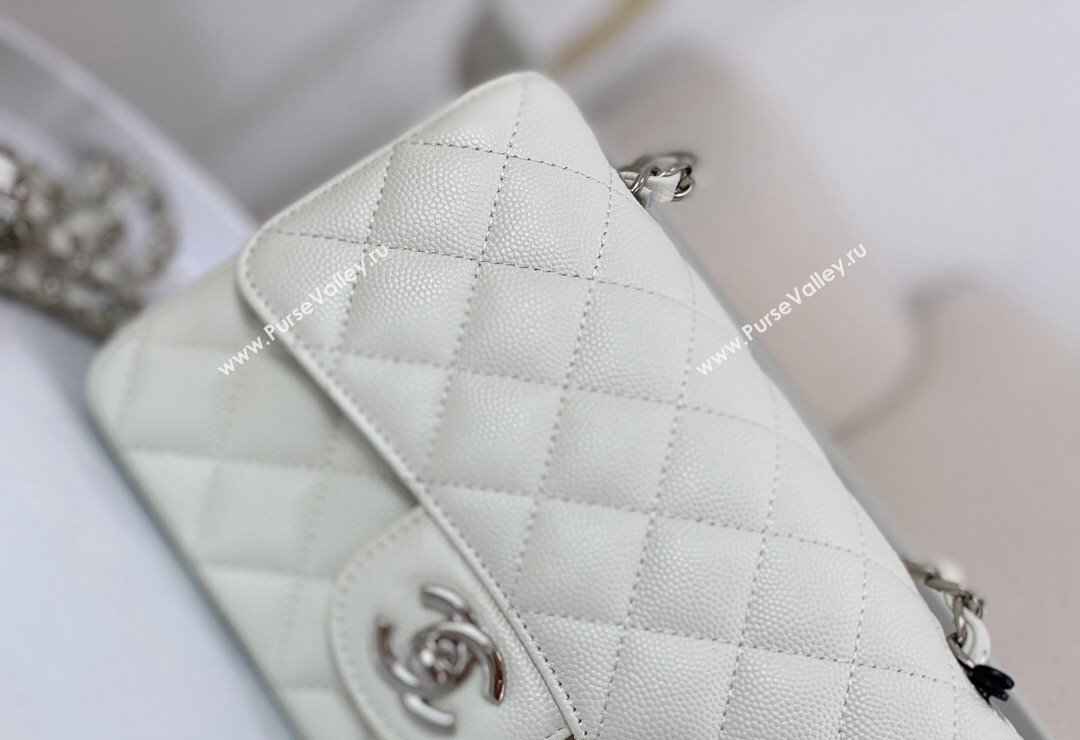 Chanel Grained Calfskin Classic Mini Flap Bag A69900 White/Silver 2023 (SM-231227030)