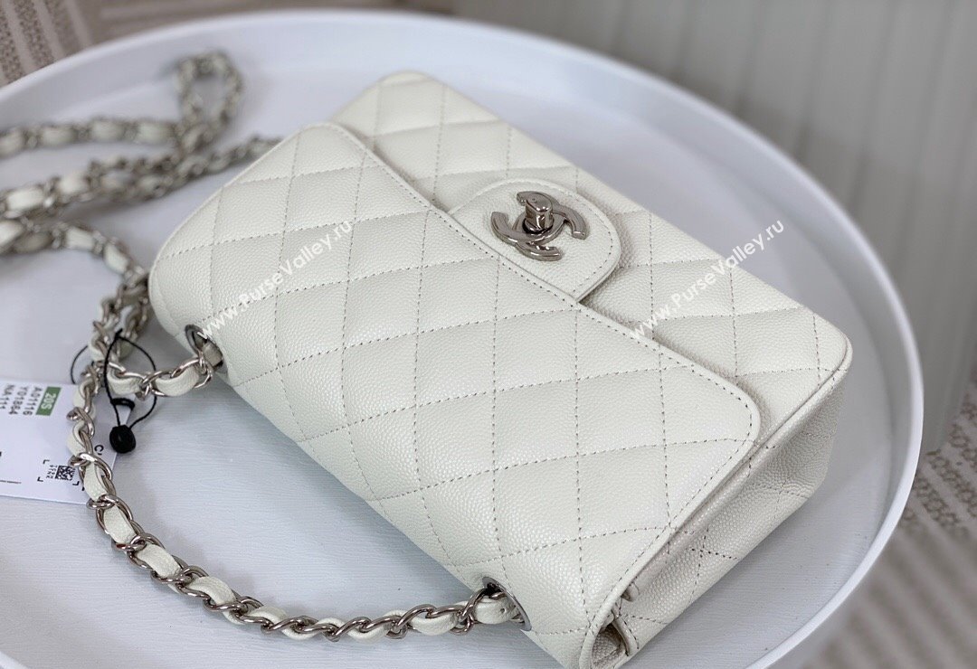 Chanel Grained Calfskin Classic Mini Flap Bag A69900 White/Silver 2023 (SM-231227030)