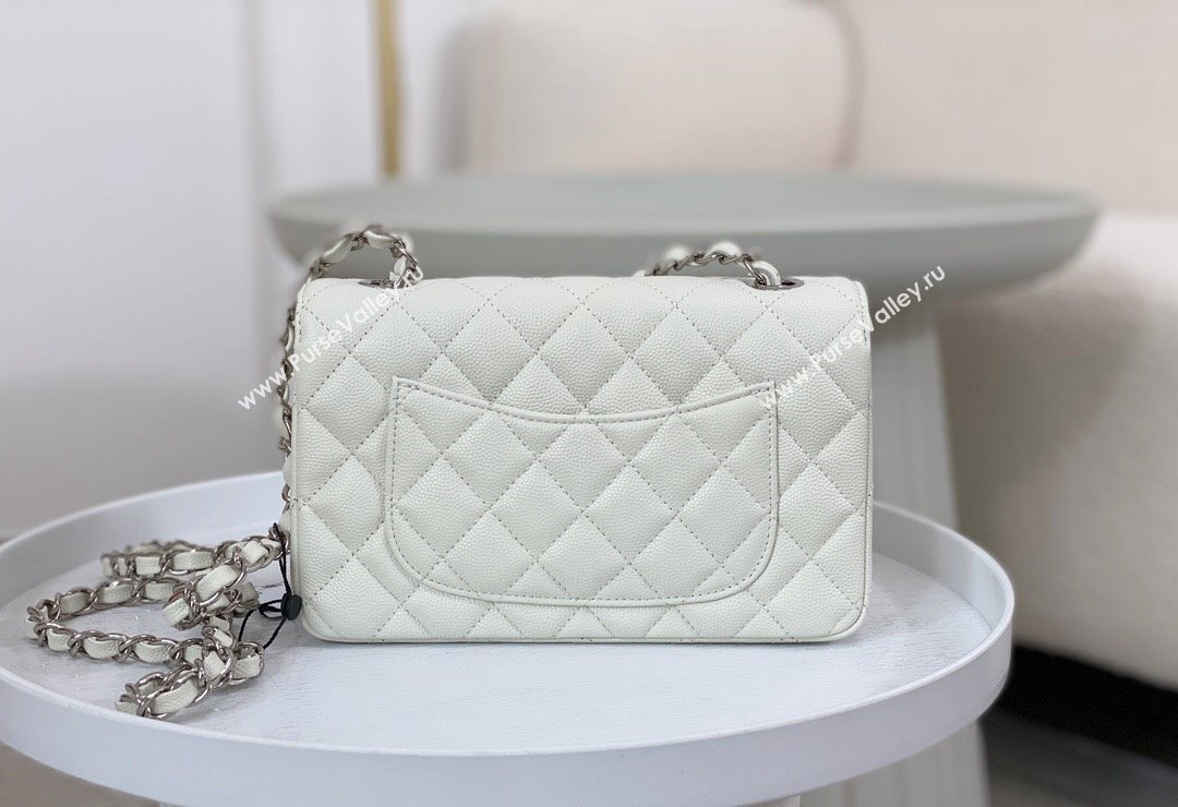 Chanel Grained Calfskin Classic Mini Flap Bag A69900 White/Silver 2023 (SM-231227030)