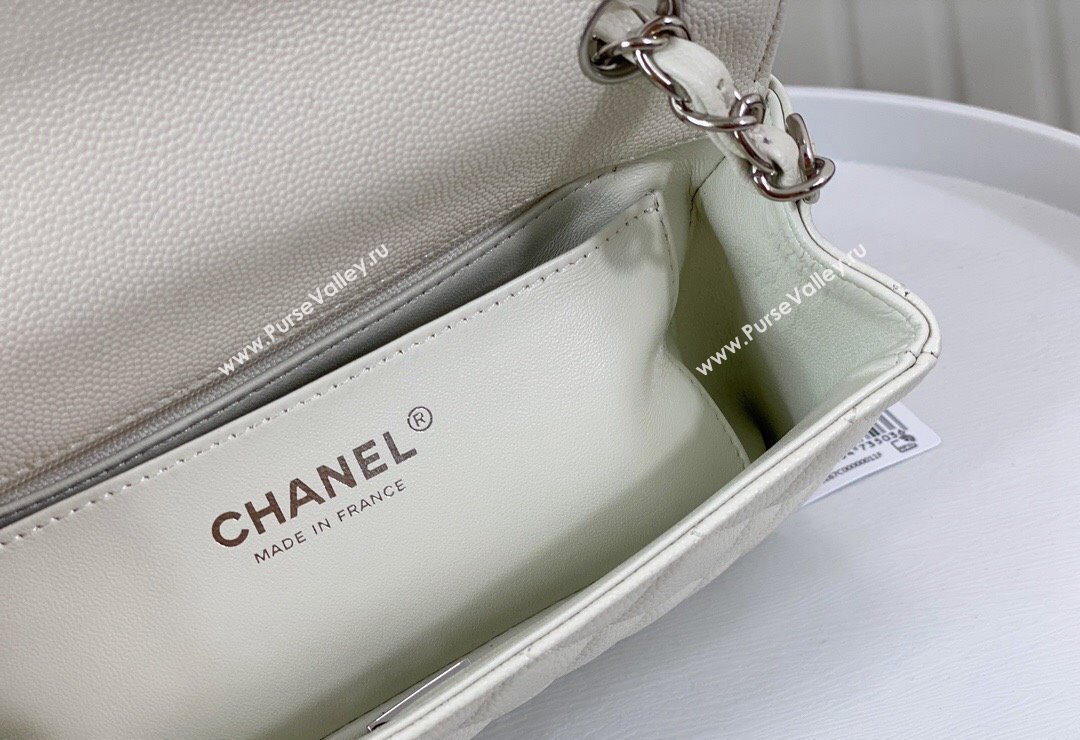 Chanel Grained Calfskin Classic Mini Flap Bag A69900 White/Silver 2023 (SM-231227030)