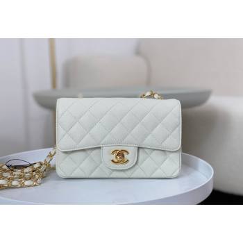 Chanel Grained Calfskin Classic Mini Flap Bag A69900 White/Gold 2023 (SM-231227031)