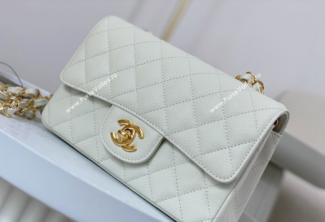 Chanel Grained Calfskin Classic Mini Flap Bag A69900 White/Gold 2023 (SM-231227031)