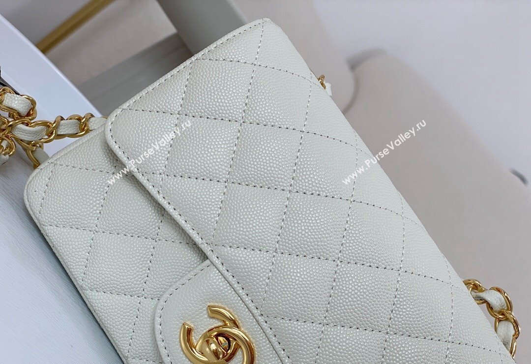 Chanel Grained Calfskin Classic Mini Flap Bag A69900 White/Gold 2023 (SM-231227031)