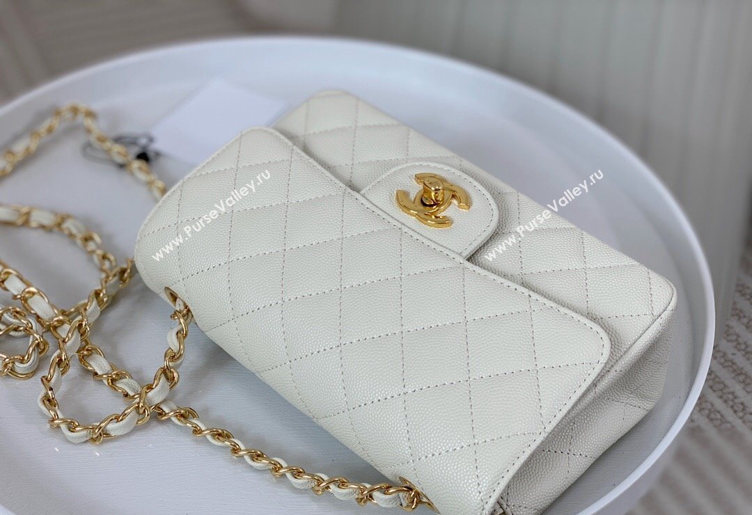 Chanel Grained Calfskin Classic Mini Flap Bag A69900 White/Gold 2023 (SM-231227031)