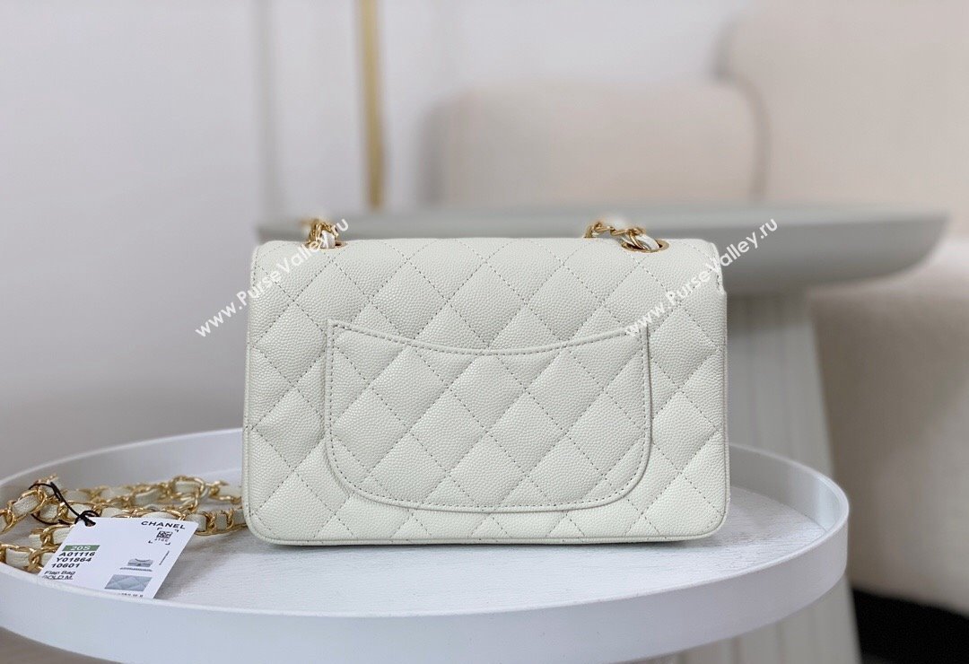 Chanel Grained Calfskin Classic Mini Flap Bag A69900 White/Gold 2023 (SM-231227031)