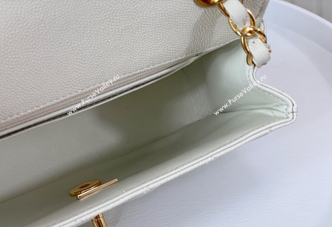 Chanel Grained Calfskin Classic Mini Flap Bag A69900 White/Gold 2023 (SM-231227031)