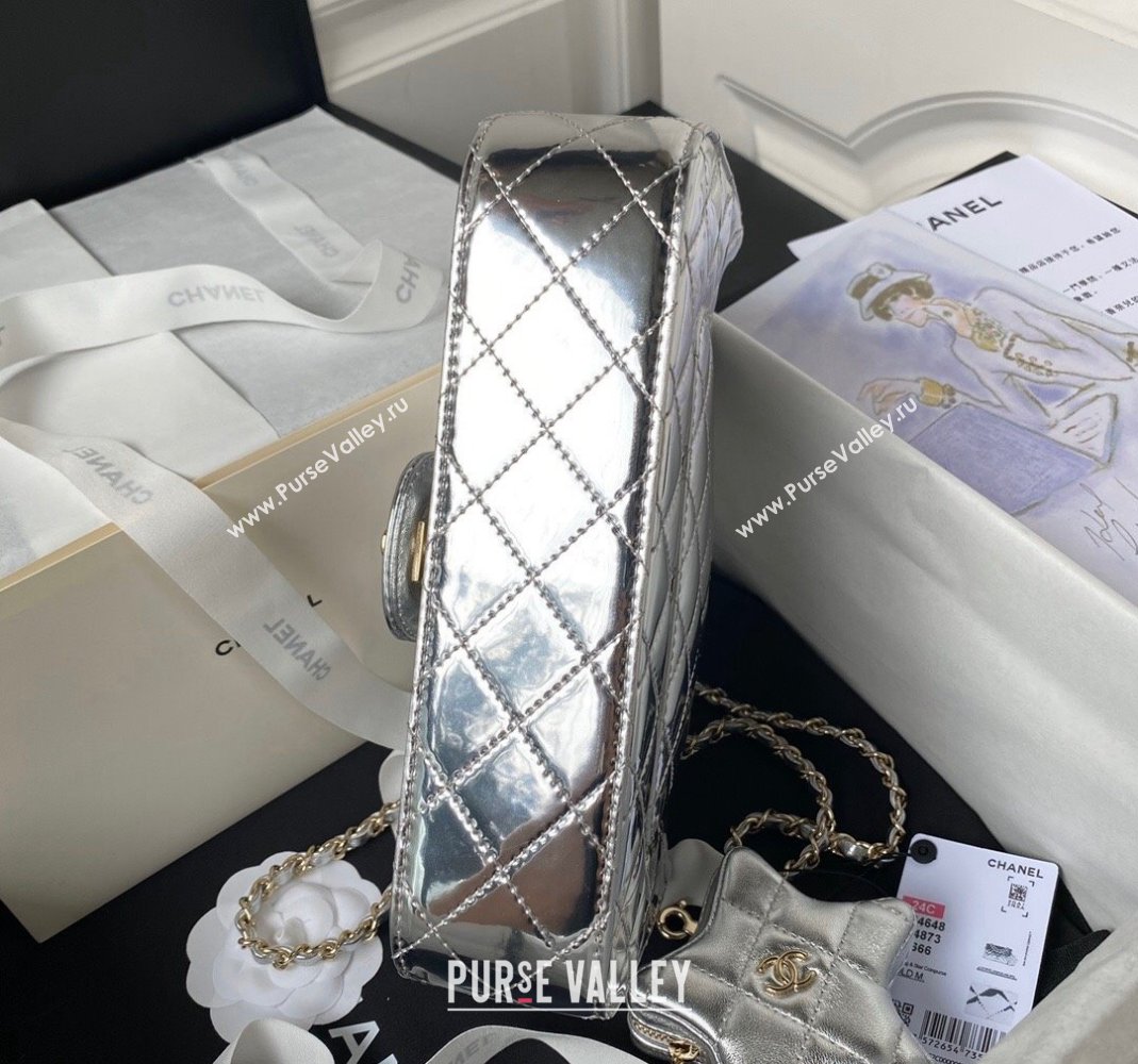 Chanel Mirror Calfskin Flap Bag Star Coin Purse AS4648 Silver 2023 (yezi-231226077)