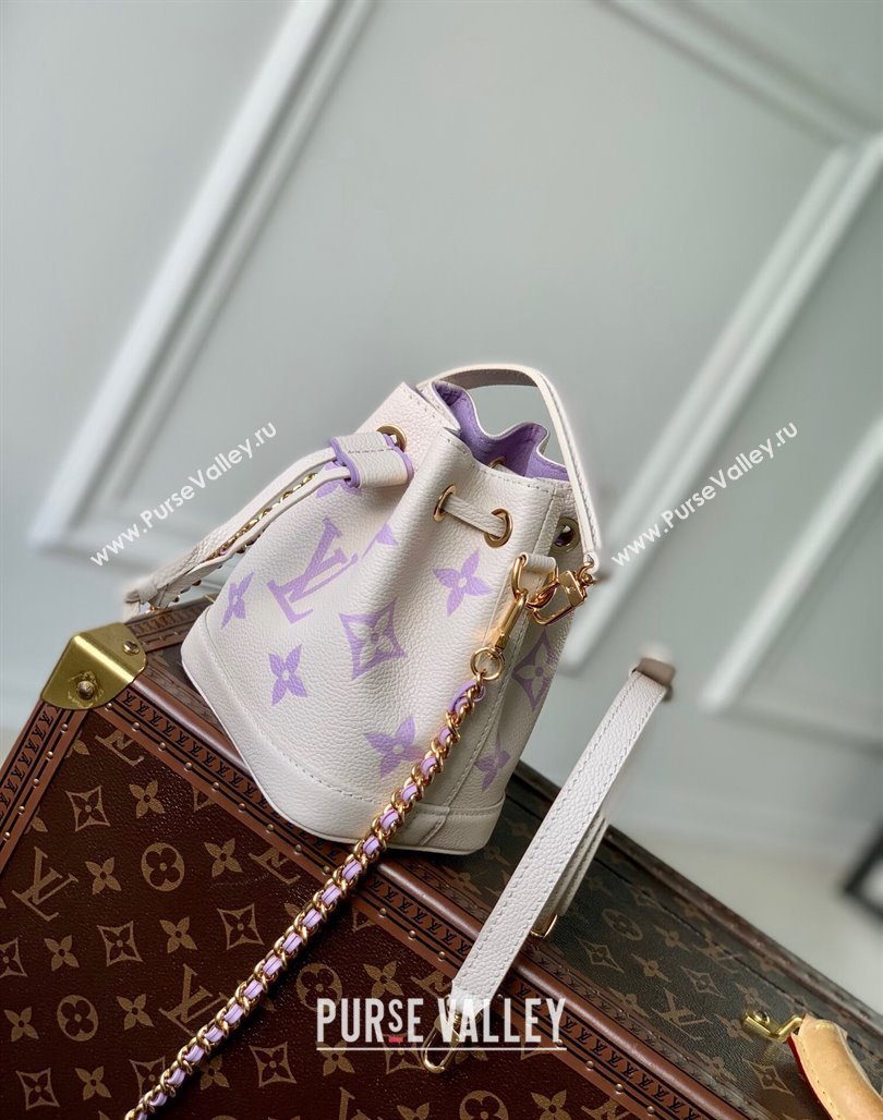 Louis Vuitton Nano Noe Bucket Bag in Bicolor Empreinte Monogram Leather M46291 Light Purple/White 2023 (KI-231227067)