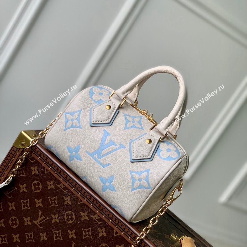 Louis Vuitton Speedy Bandouliere 20 Bag in Bicolor Empreinte Monogram Leather M46397 White/Light Blue 2023 (KI-231227071)