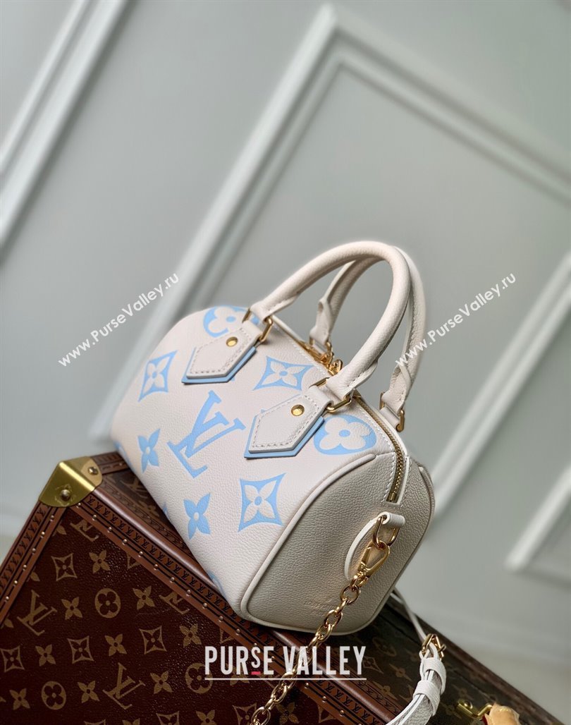 Louis Vuitton Speedy Bandouliere 20 Bag in Bicolor Empreinte Monogram Leather M46397 White/Light Blue 2023 (KI-231227071)