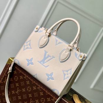 Louis Vuitton OnTheGo PM Tote Bag in Bicolor Empreinte Monogram Leather M46569 White/Light Blue 2023 (KI-231227069)