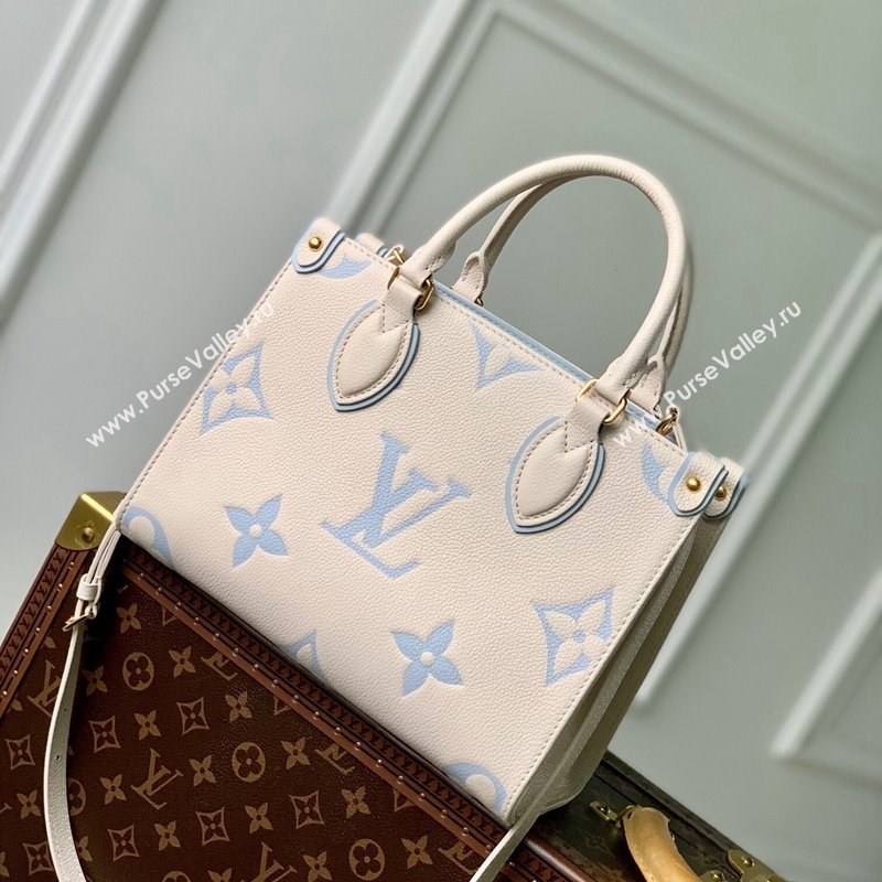 Louis Vuitton OnTheGo PM Tote Bag in Bicolor Empreinte Monogram Leather M46569 White/Light Blue 2023 (KI-231227069)