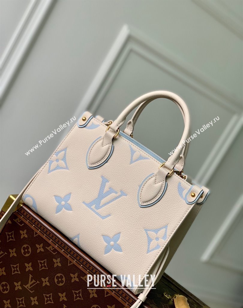 Louis Vuitton OnTheGo PM Tote Bag in Bicolor Empreinte Monogram Leather M46569 White/Light Blue 2023 (KI-231227069)