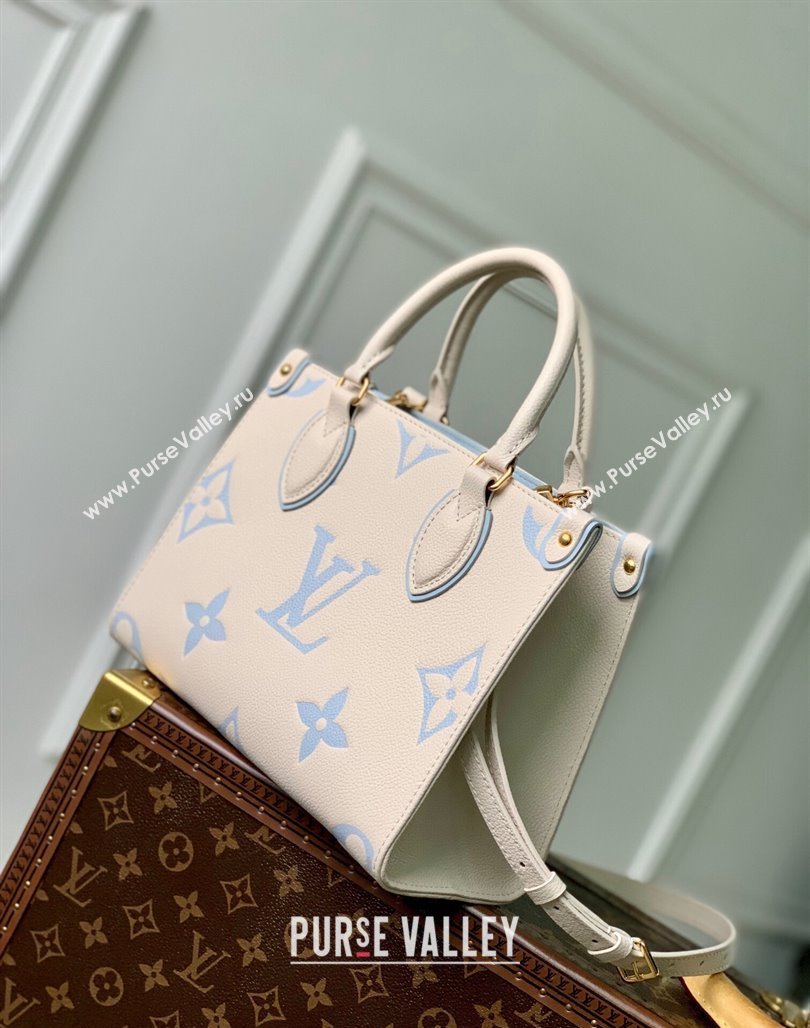 Louis Vuitton OnTheGo PM Tote Bag in Bicolor Empreinte Monogram Leather M46569 White/Light Blue 2023 (KI-231227069)