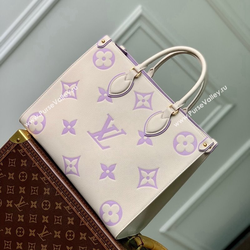 Louis Vuitton OnTheGo MM Tote Bag in Bicolor Empreinte Monogram Leather M45497 White/Purple 2023 (KI-231227068)