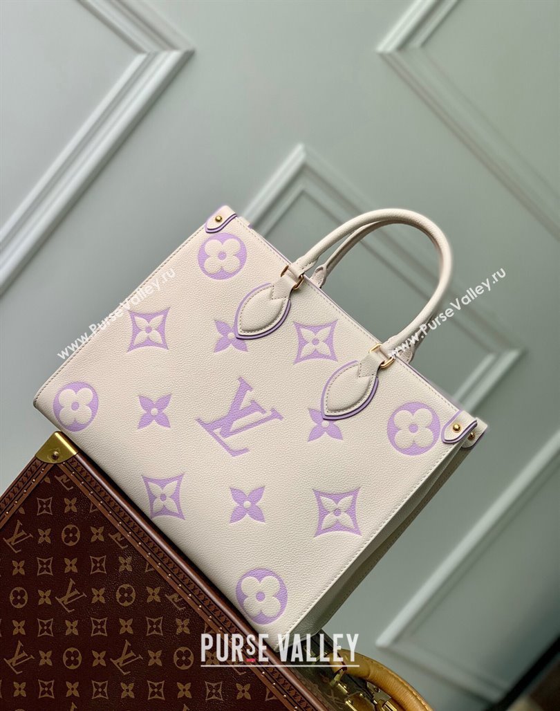 Louis Vuitton OnTheGo MM Tote Bag in Bicolor Empreinte Monogram Leather M45497 White/Purple 2023 (KI-231227068)