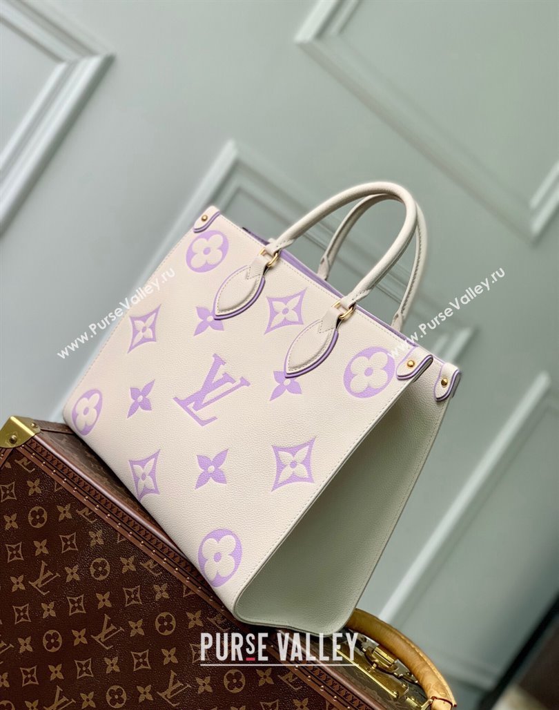 Louis Vuitton OnTheGo MM Tote Bag in Bicolor Empreinte Monogram Leather M45497 White/Purple 2023 (KI-231227068)