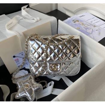 Chanel Mirror Calfskin Mini Flap Bag Star Coin Purse AS4647 Silver 2023 (yezi-231226079)