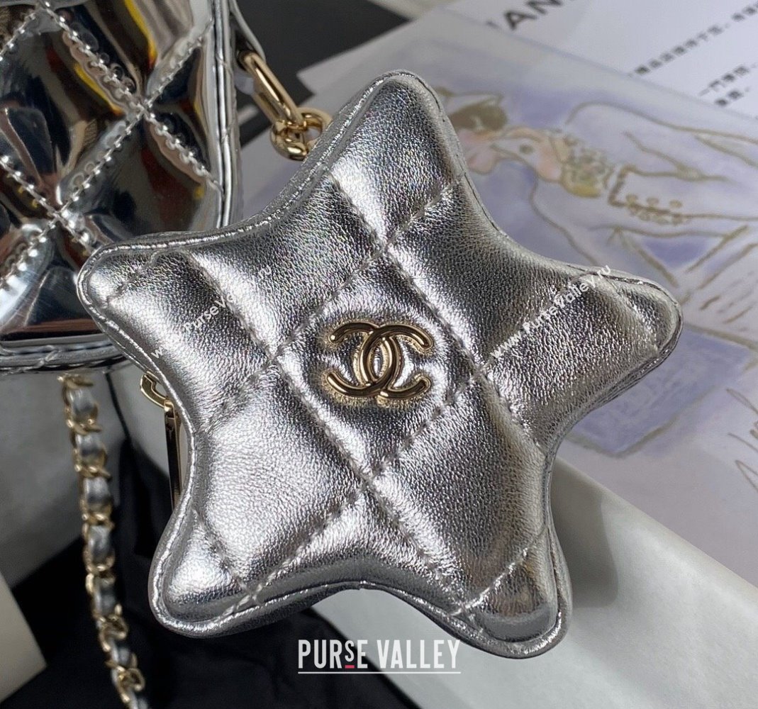 Chanel Mirror Calfskin Mini Flap Bag Star Coin Purse AS4647 Silver 2023 (yezi-231226079)