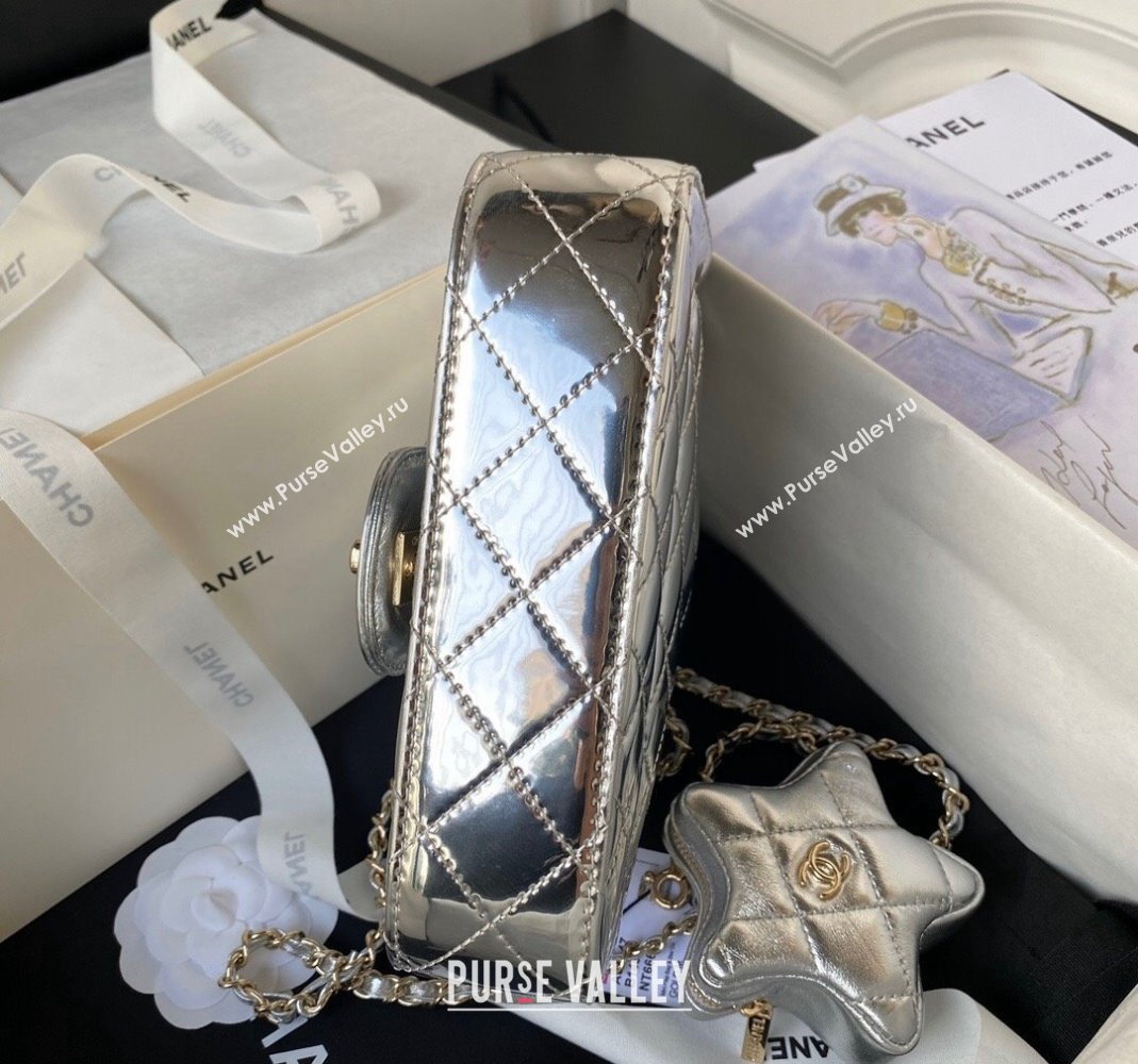 Chanel Mirror Calfskin Mini Flap Bag Star Coin Purse AS4647 Silver 2023 (yezi-231226079)