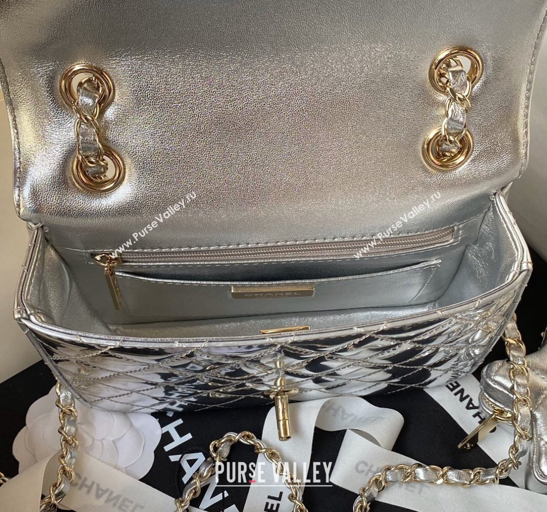 Chanel Mirror Calfskin Mini Flap Bag Star Coin Purse AS4647 Silver 2023 (yezi-231226079)