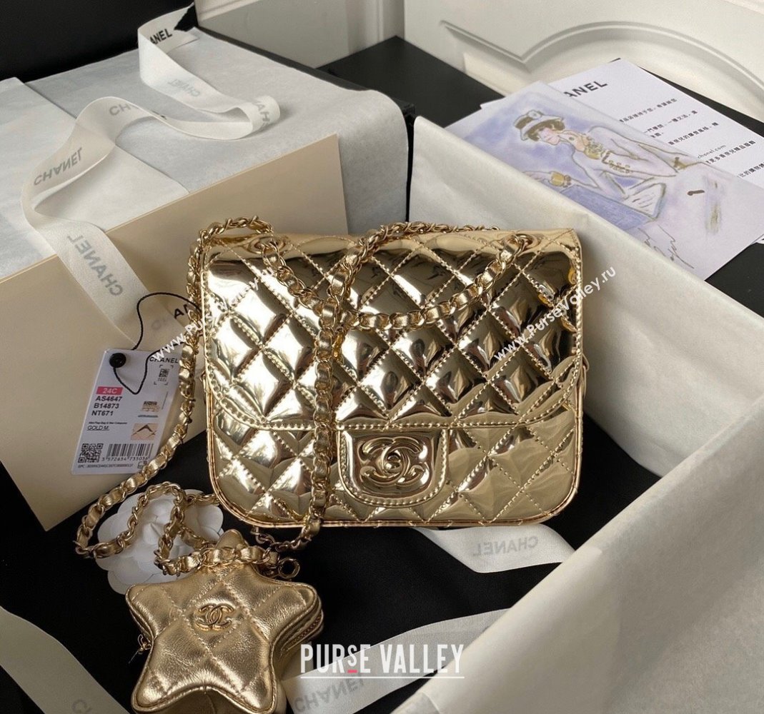 Chanel Mirror Calfskin Mini Flap Bag Star Coin Purse AS4647 Gold 2023 (yezi-231226080)