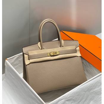 Hermes Birkin 25cm Bag in Togo Calfskin Dove Grey/Gold 2023 1227 (FL-231227089)