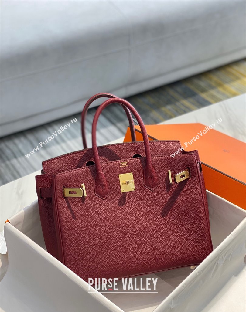 Hermes Birkin 25cm30cm Bag in Togo Calfskin Bordeaux Red 2023 1227 (FL-231227091)