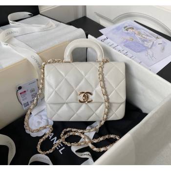 Chanel Shiny Calfskin Small Flap Bag with Top handle AS4543 White 2023 (yezi-231226064)