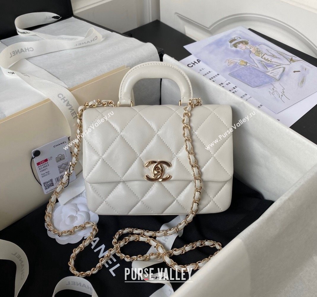 Chanel Shiny Calfskin Small Flap Bag with Top handle AS4543 White 2023 (yezi-231226064)