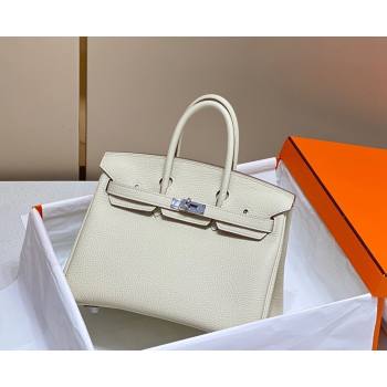 Hermes Birkin 25cm Bag in Togo Calfskin Cream White 2023 1227 (FL-231227102)