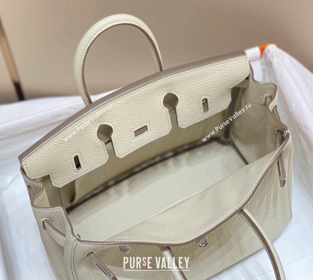 Hermes Birkin 25cm Bag in Togo Calfskin Cream White 2023 1227 (FL-231227102)