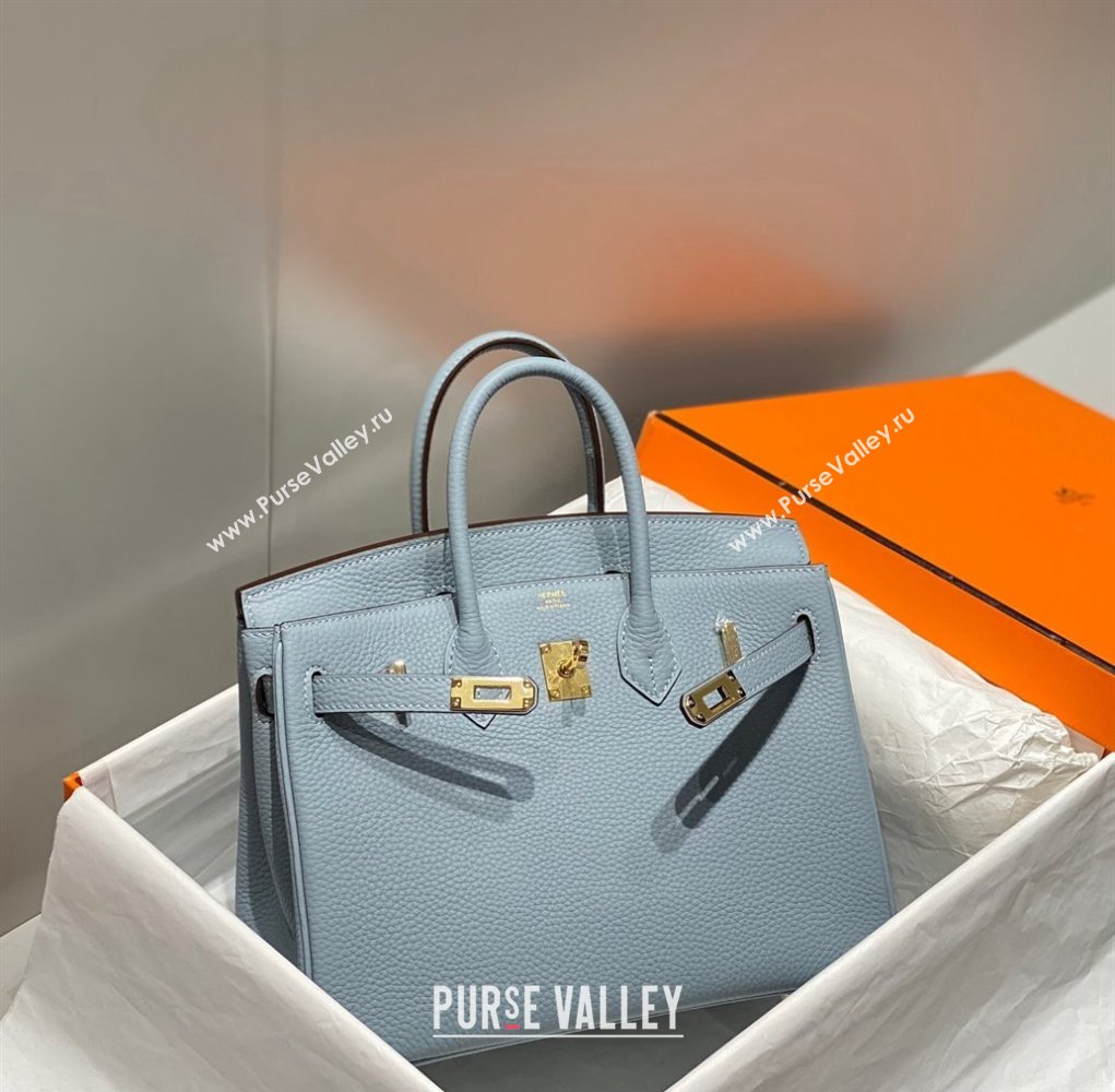 Hermes Birkin 25cm Bag in Togo Calfskin Linen Blue 2023 1227 (FL-231227104)