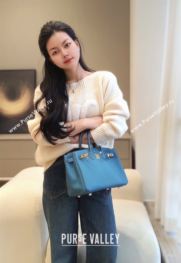 Hermes Birkin 25cm Bag in Togo Calfskin Denim Blue 2023 1227 (FL-231227106)