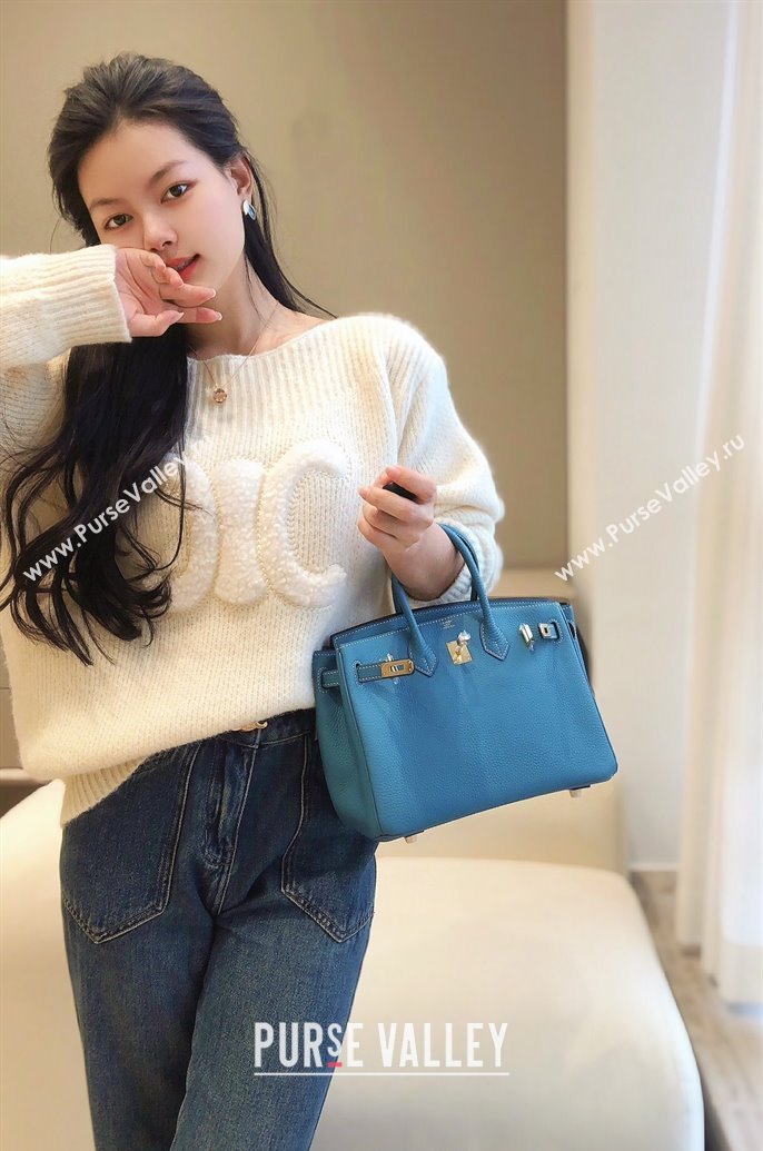 Hermes Birkin 25cm Bag in Togo Calfskin Denim Blue 2023 1227 (FL-231227106)