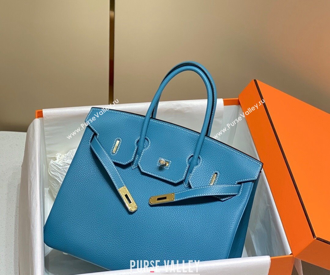 Hermes Birkin 30cm Bag in Togo Calfskin Denim Blue 2023 1227 (FL-231227107)