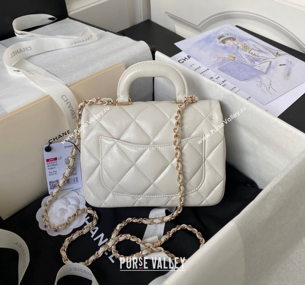 Chanel Shiny Calfskin Small Flap Bag with Top handle AS4543 White 2023 (yezi-231226064)