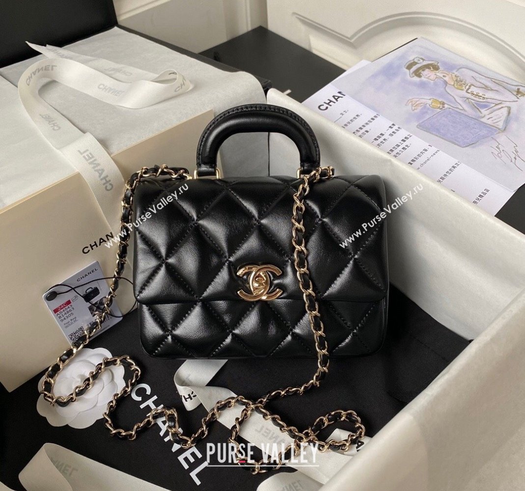 Chanel Shiny Calfskin Small Flap Bag with Top handle AS4543 Black 2023 (yezi-231226062)