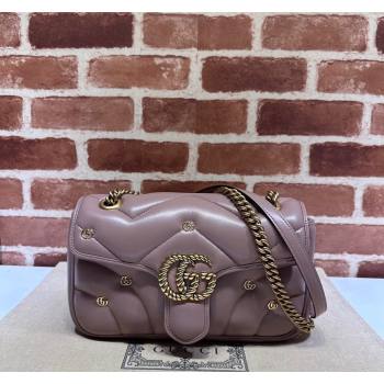 Gucci GG Marmont Leather Small Shoulder Bag with GG Studs 443497 Nude Pink 2023 (DLH-231227131)