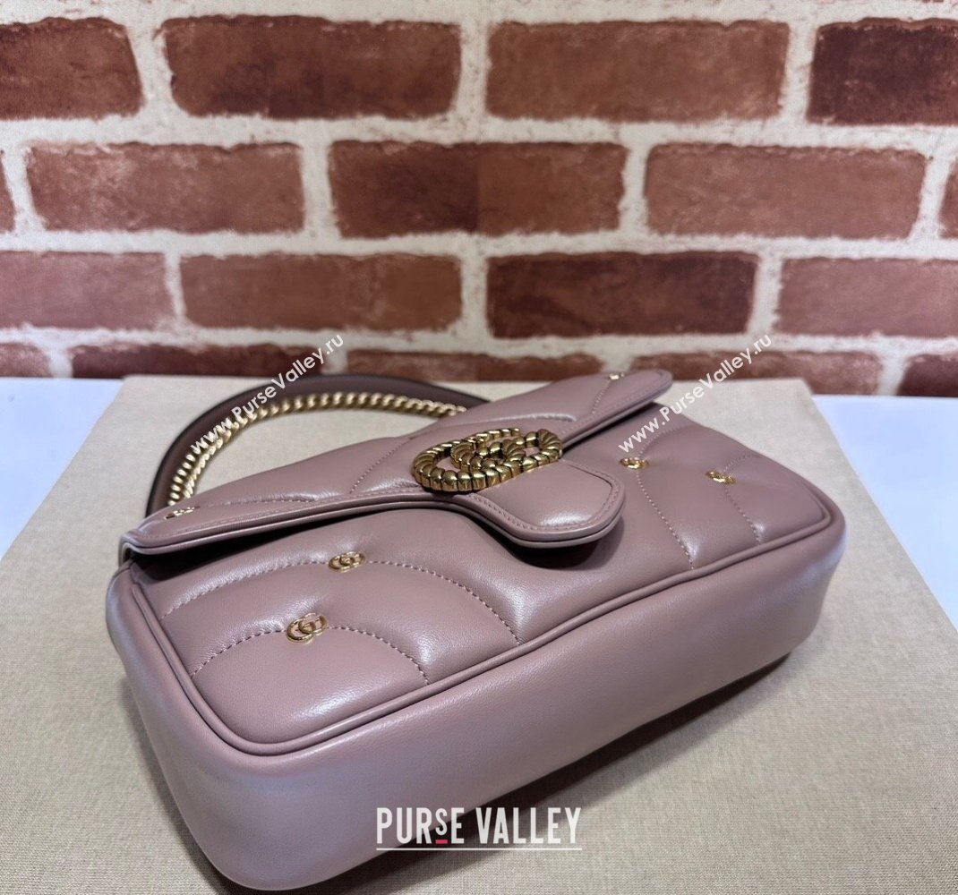 Gucci GG Marmont Leather Small Shoulder Bag with GG Studs 443497 Nude Pink 2023 (DLH-231227131)