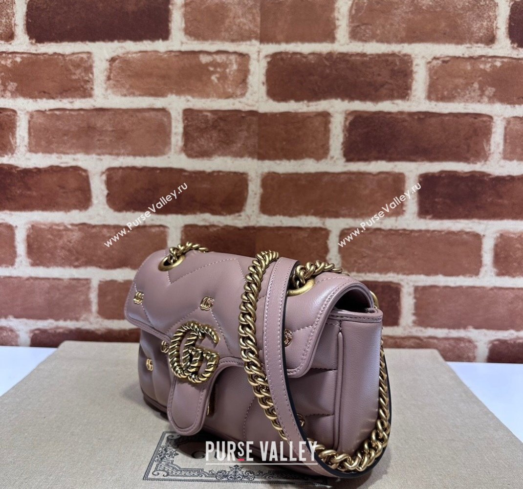 Gucci GG Marmont Leather Mini Shoulder Bag with GG Studs ‎446744 Nude Pink 2023 (DLH-231227132)