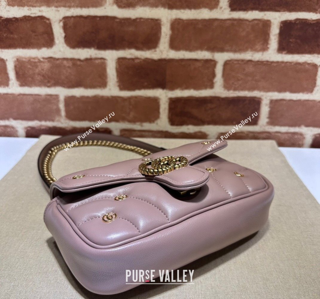 Gucci GG Marmont Leather Mini Shoulder Bag with GG Studs ‎446744 Nude Pink 2023 (DLH-231227132)