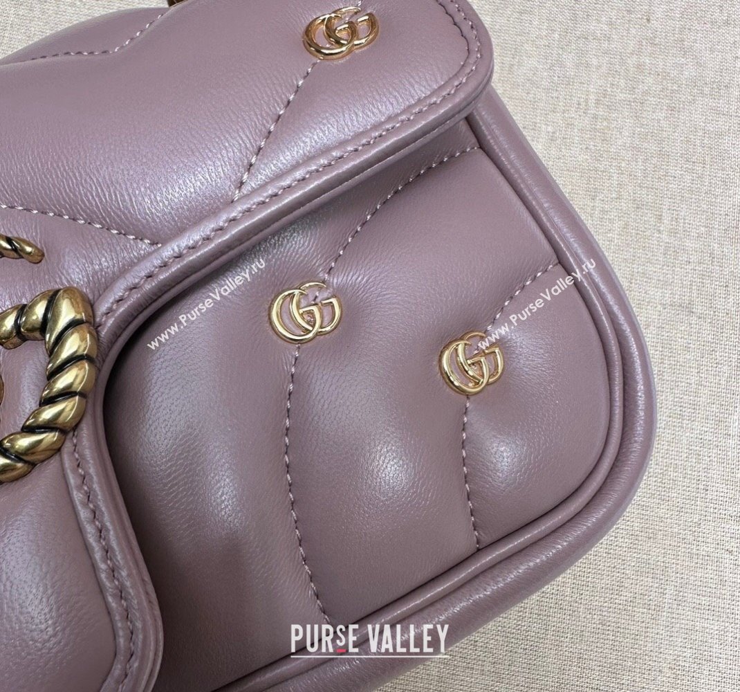 Gucci GG Marmont Leather Mini Shoulder Bag with GG Studs ‎446744 Nude Pink 2023 (DLH-231227132)