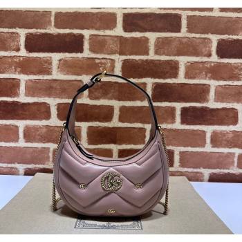 Gucci GG Marmont Leather Half-Moon-Shaped Mini Bag with GG Studs 770983 Nude Pink 2023 (DLH-231228001)
